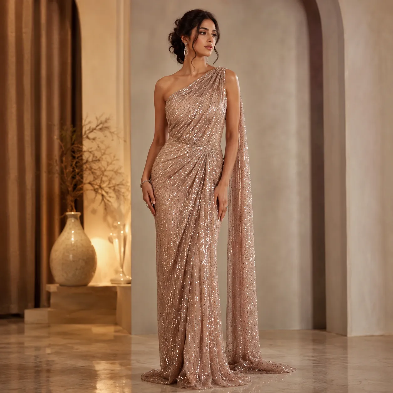Sequin Drape Gown