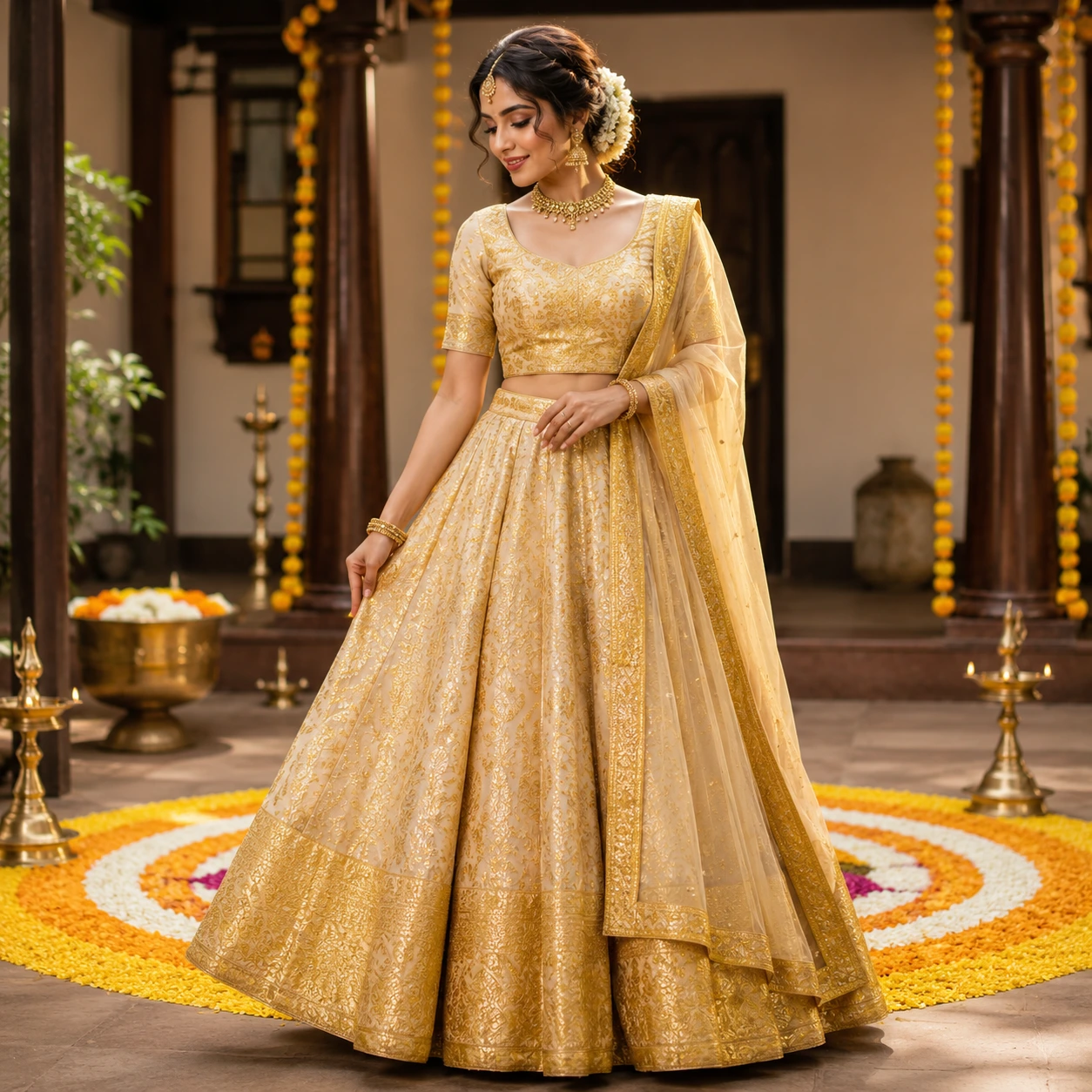 Golden Onam Lehenga